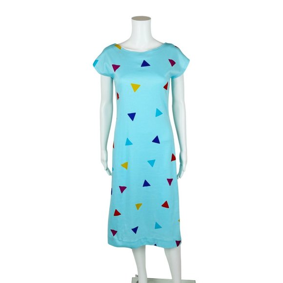 Vintage Dresses & Skirts - Vintage 80s Triangle Print Dress Blue Multi Colored Funky New Wave Pullover Dutc
